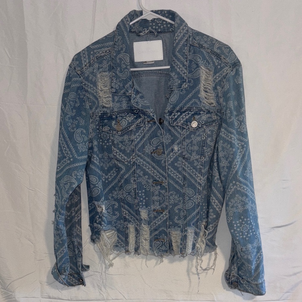 one 5 one Patterned Blue Denim Jacket - Picture 2 of 7